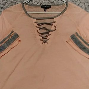 Derek Heart 2X Burn Out Shirt Peach & Gray